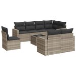 vidaXL Salon de jardin 9 Pièces avec coussins gris clair résine tressée