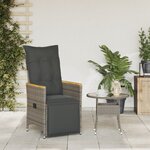 vidaXL Chaise inclinable de jardin avec coussins gris résine tressée