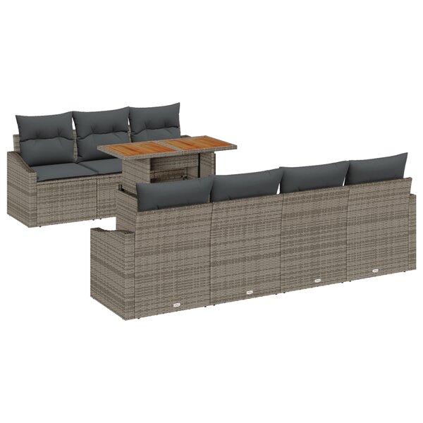 vidaXL Ensemble de Canapé de Jardin 8 pièces avec Coussins Gris Poly Rattan