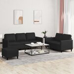 vidaXL Ensemble de canapés 3 Pièces avec coussins Noir Similicuir