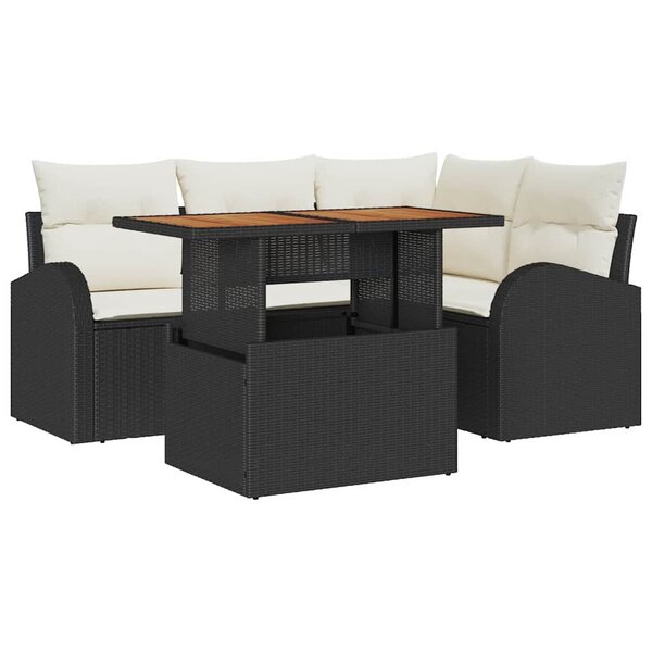 vidaXL Ensemble de canapé de jardin 5 Pièces Noir Poly rotin