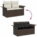 vidaXL Canapé de jardin 2 places avec rangements et coussins marron en poly rotin
