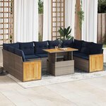 vidaXL Salon de jardin avec coussins 10 Pièces gris résine tressée acacia