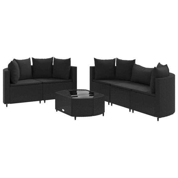 vidaXL Salon de jardin 6 Pièces avec coussins noir résine tressée