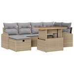 vidaXL Ensemble de canapés de jardin 7 pièces avec coussins en poly rattan beige.