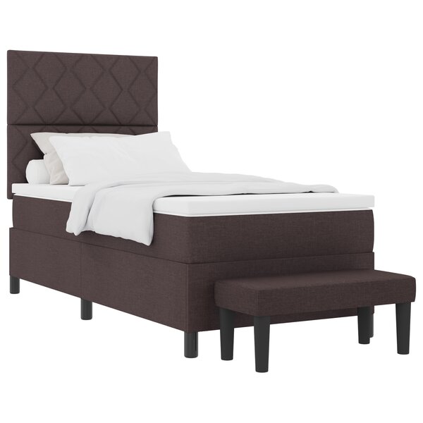 vidaXL Lit à ressort avec matelas et banc Brun foncé 90x190 cm Tissu