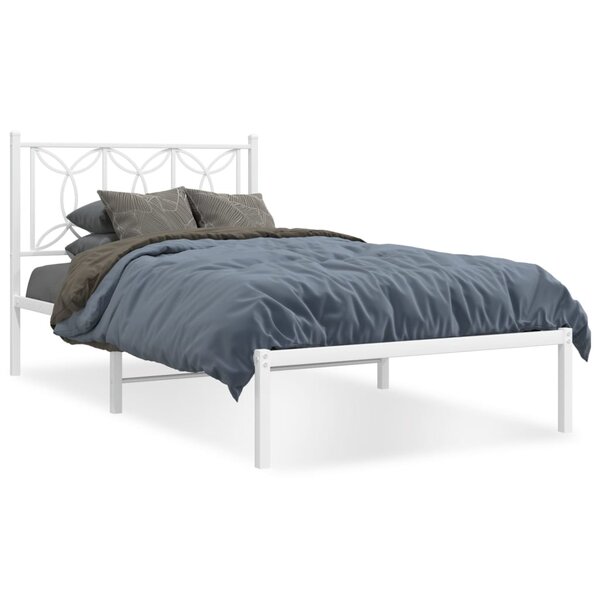 vidaXL Cadre de lit métal avec tête de lit blanc 107x203 cm