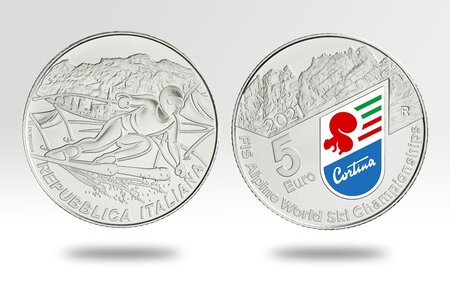 Pièce de monnaie 5 euro Italie 2021 argent BU – Championnat mondial de ski alpin