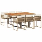 vidaXL Ensemble à manger de jardin et coussins 7 Pièces beige poly rotin
