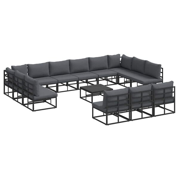 vidaXL Ensemble de canapé de jardin avec coussin 14 Pièces Noir Aluminium