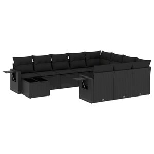 vidaXL Salon de jardin 11 Pièces avec coussins noir résine tressée