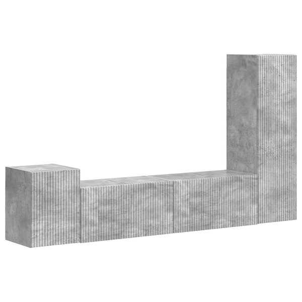 vidaXL Ensemble meuble TV 4 Pièces Gris béton Bois d'ingénierie