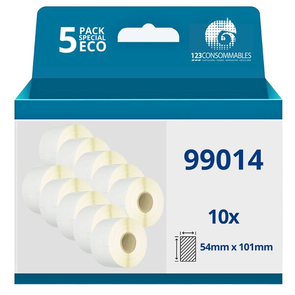 123CONSOMMABLES - Pack de 10 rouleaux Etiquettes compatibles avec DYMO LABELWRITER 99014 - 101 x 54 mm