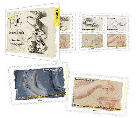Carnet - Le toucher - Les gestes de la main - 12 timbres autocollants