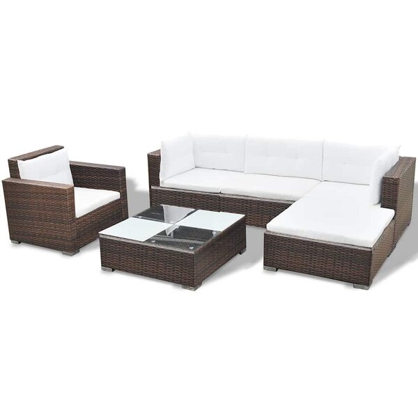 vidaXL Salon de jardin 6 Pièces avec coussins Résine tressée Marron