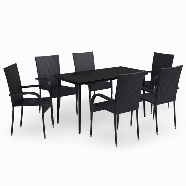 vidaXL Ensemble à manger de jardin 7 Pièces Noir