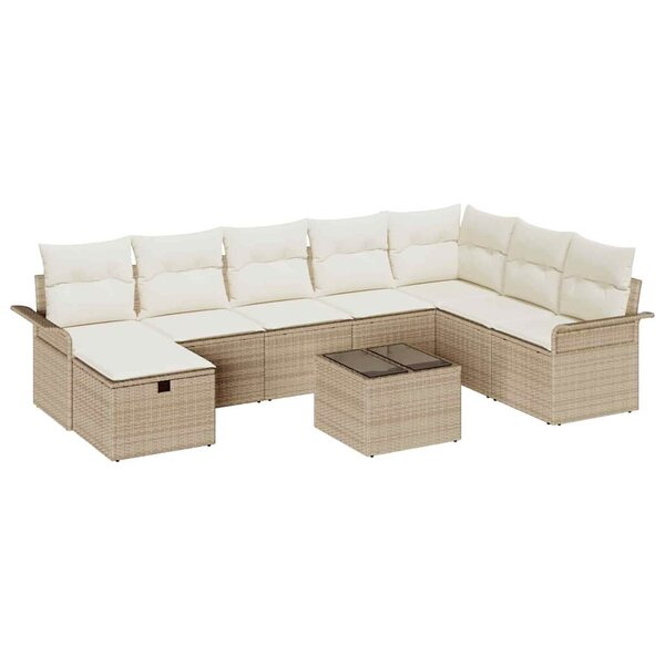 vidaXL Ensemble de canapé de jardin 9 Pièces Beige Poly rotin