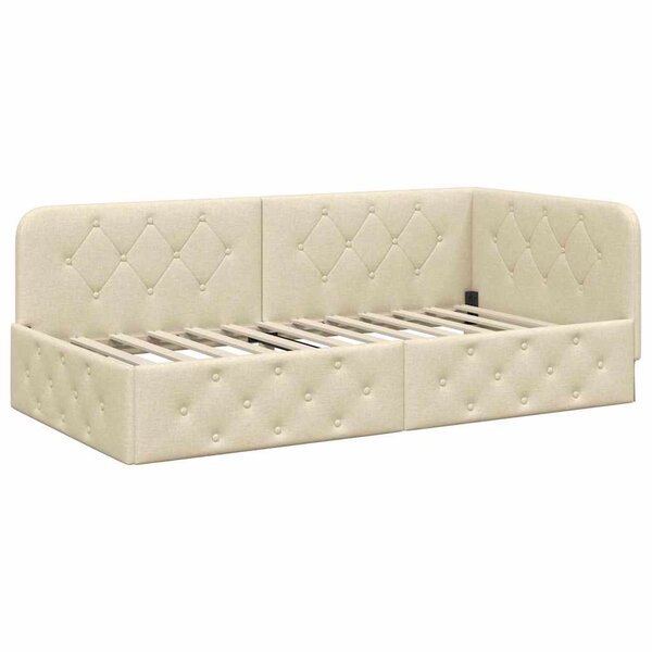 vidaXL Cadre de lit d'angle Crème 90 x 190 cm tissu