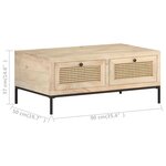 vidaXL Table basse 90x50x37 cm Bois de manguier et canne naturelle