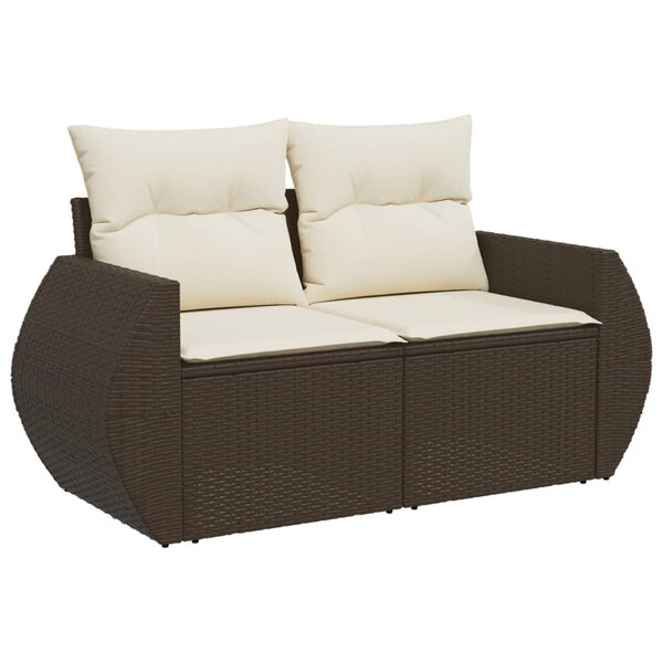 vidaXL Canapé de jardin avec coussins 2 places marron résine tressée