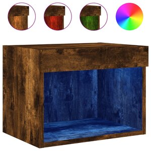 vidaXL Table de chevet murale avec lumières LED chêne fumé