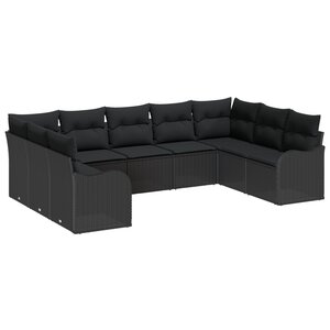 Ensemble de canapé de jardin 9 pièces avec coussins rattan poly noir