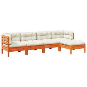 vidaXL Salon de jardin 5 Pièces avec coussins cire marron bois pin massif