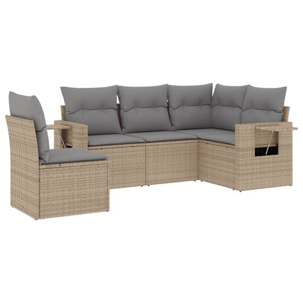 vidaXL Salon de jardin avec coussins 5 Pièces beige résine tressée