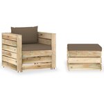 vidaXL Salon de jardin 2 Pièces avec coussins Bois imprégné de vert