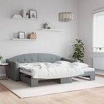 vidaXL Lit de jour avec lit gigogne gris clair 90x200 cm tissu