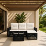 vidaXL Ensemble de canapé de jardin 5 pc Noir et blanc crème polyrotin