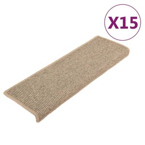 vidaXL Tapis d'escalier 15 pièces 65 x 21 x 4 cm Beige foncé Bord rectangulaire