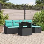 vidaXL Ensemble de canapé de jardin avec coussin 6 Pièces Noir Poly rotin