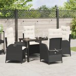 vidaXL Ensemble de salle à manger de jardin 5 pièces avec coussins en poly rattan noir