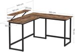 Bureau en forme de L table d’angle avec support d’écran pour étudier jouer travailler gain d’espace pieds réglables cadre métallique assemblage facile marron rustique12_0000327