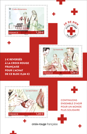 Bloc 3 timbres - Croix Rouge Française - 2021 - Lettre Prioritaire