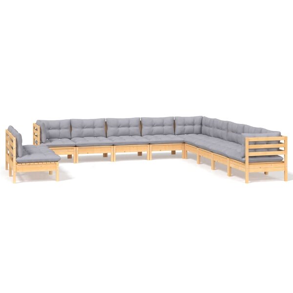 vidaXL Salon de jardin 11 Pièces avec coussins gris Bois de pin solide