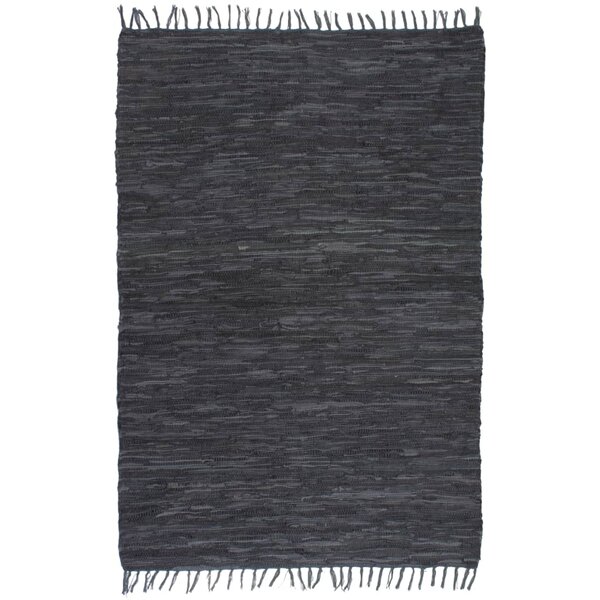 vidaXL Tapis Chindi tissé à la main Cuir 120 x 170 cm Gris