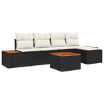 vidaXL Ensemble de canapé de jardin 6 pièces avec coussins noir poly rotin acacia