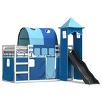 vidaXL Lit superposé avec toboggan et rideaux bleu 90x190 cm