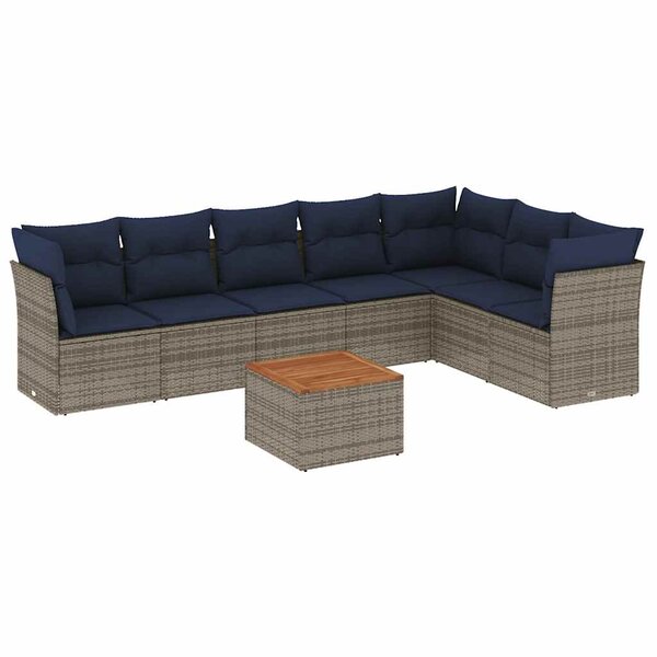 vidaXL Salon de jardin 8 Pièces avec coussins gris résine tressée