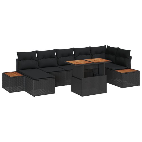 vidaXL Ensemble de jardin 8 pièces en poly rotin noir et acacia