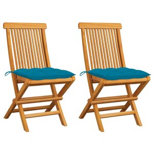 vidaXL Chaises de jardin lot de 2 avec coussins bleu clair Teck massif