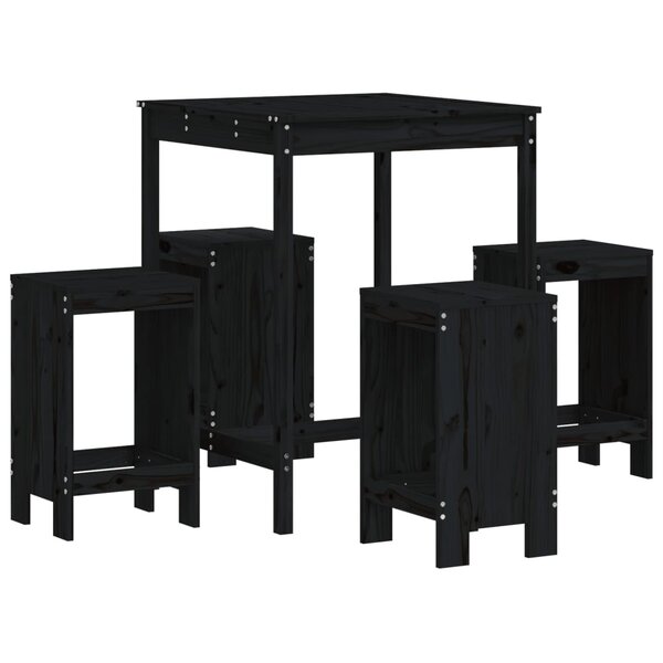 vidaXL Ensemble de bar de jardin 5 Pièces noir bois de pin massif