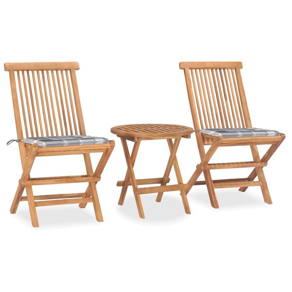 vidaXL Mobilier à dîner d'extérieur pliable avec coussin 3 Pièces Teck