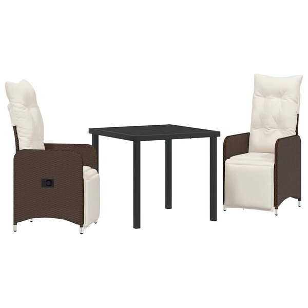 vidaXL Ensemble de salle à manger pour jardin 3 Pièces Marron Poly rotin