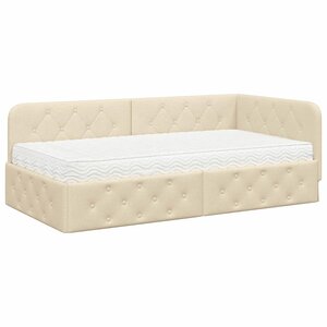 vidaXL Cadre de lit d'angle avec matelas Crème 90 x 200 cm tissu