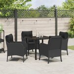 vidaXL Ensemble de Salle à Manger de Jardin 5 Pièces avec Coussins Rattan Poly Noir
