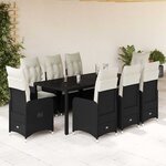 vidaXL Ensemble de bistro de jardin 9 Pièces coussins noir poly rotin