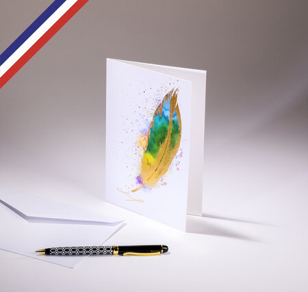 Carte double carnet de couleurs créée et imprimée en france sur papier certifié pefc - une belle plume pour écrire